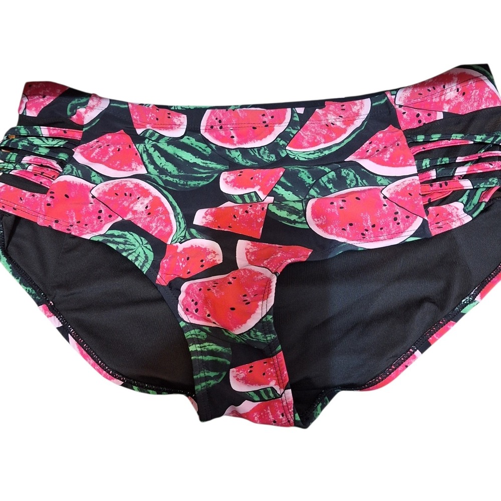 Meet Curve Womens Size 3X Highrise  Swimsuit Bottom Watermelon Print Mesh Straps